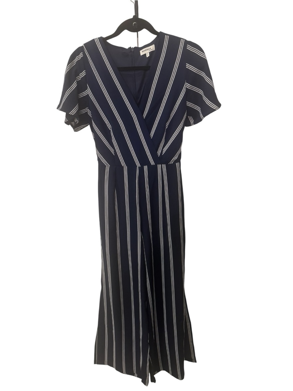 Monteau Los Angeles Navy and White Striped Wide-Leg Jumpsuit